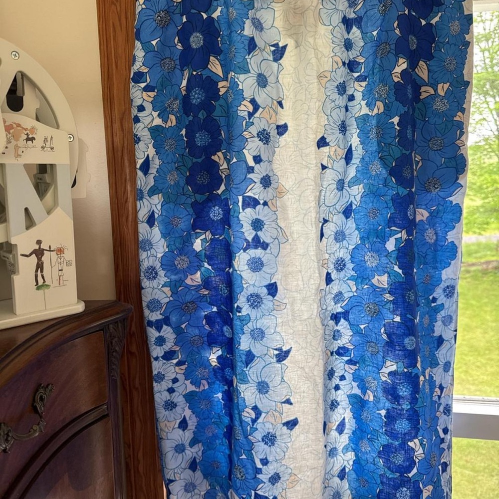 XL Farm Rio Blue Linen Scallop Midi Skirt with Pockets